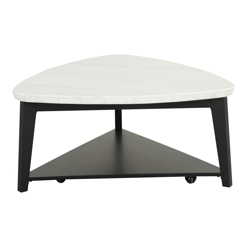 Furniture of America Isolde Wood and Marble Triangle Coffee Table in White