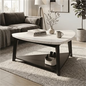 Furniture of America Isolde Wood and Marble Triangle Coffee Table in White