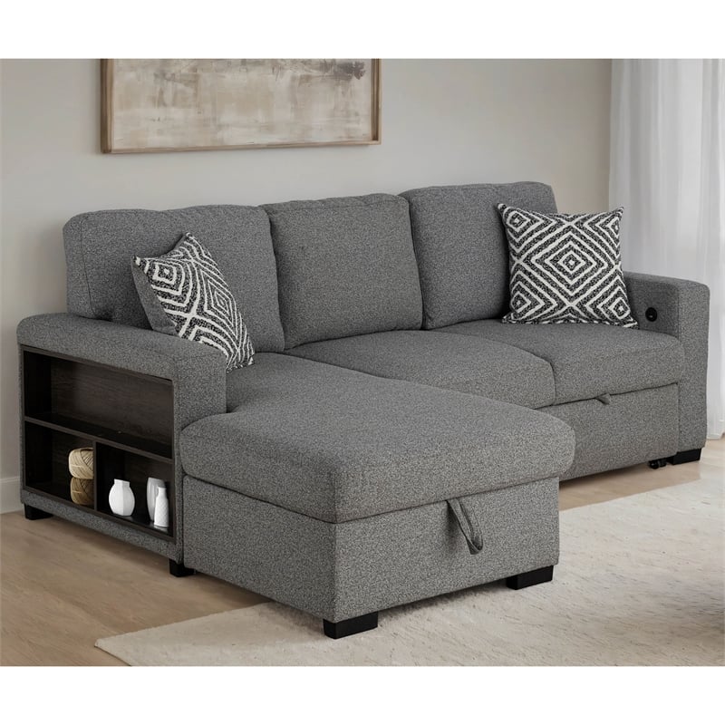 Furniture of America Andrew Gray Fabric Left Chaise Sleeper Sectional with USBs