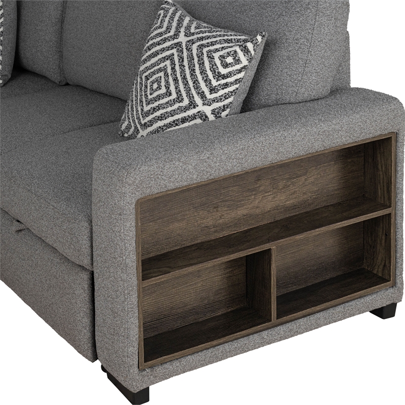 Furniture of America Andrew Gray Fabric Left Chaise Sleeper Sectional with USBs
