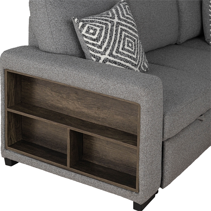 Furniture of America Andrew Gray Fabric Right Chaise Sleeper Sectional with USBs