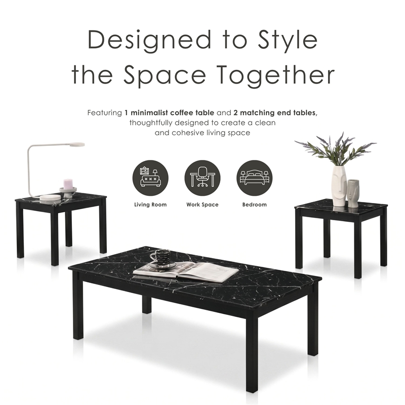 Furniture of America Isime Wood 3-Piece Coffee Table Set in Black