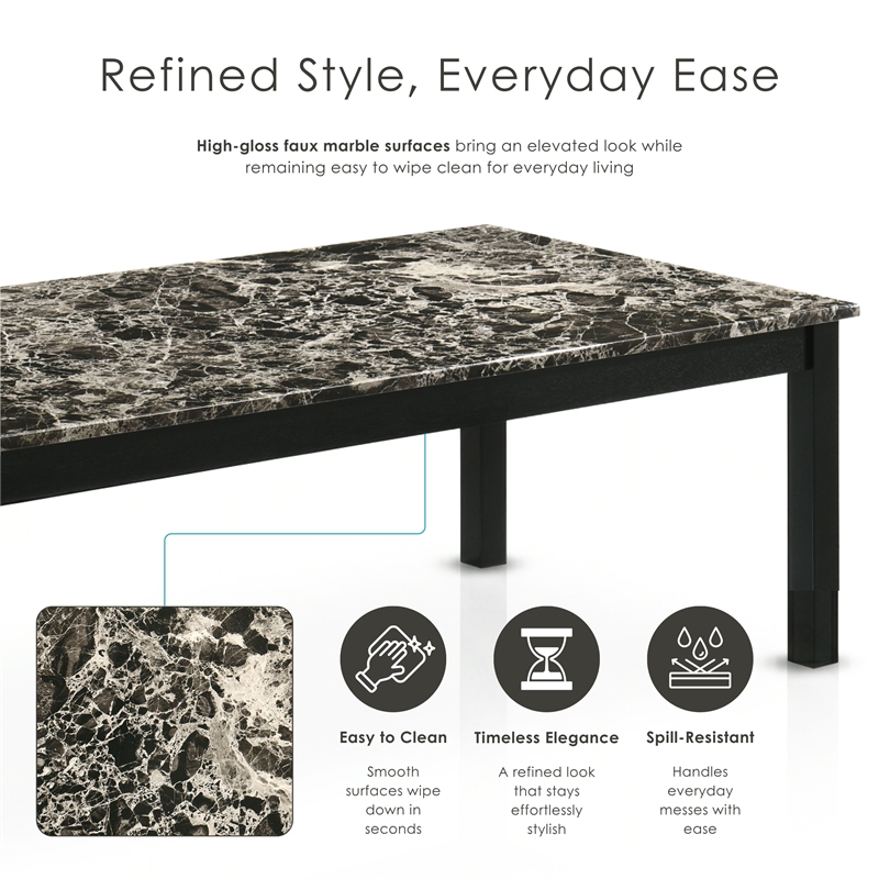 Furniture of America Isime Wood 3-Piece Coffee Table Set in Black and White