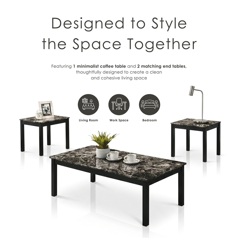 Furniture of America Isime Wood 3-Piece Coffee Table Set in Black and White