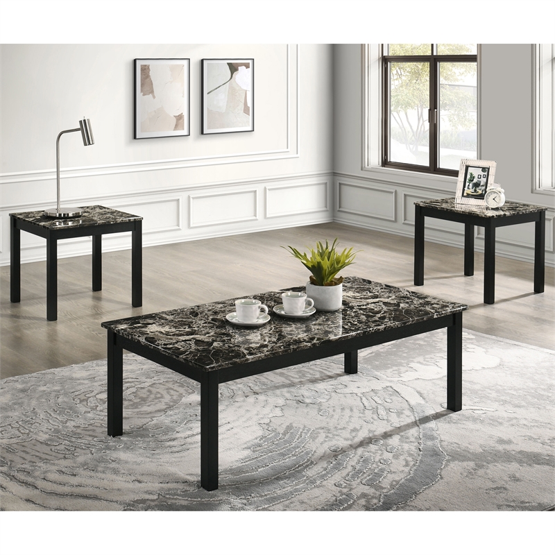 Furniture of America Isime Wood 3-Piece Coffee Table Set in Black and White