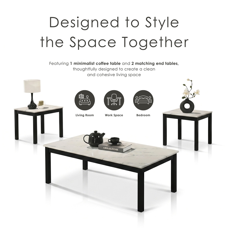 Furniture of America Isime Wood 3-Piece Coffee Table Set in White