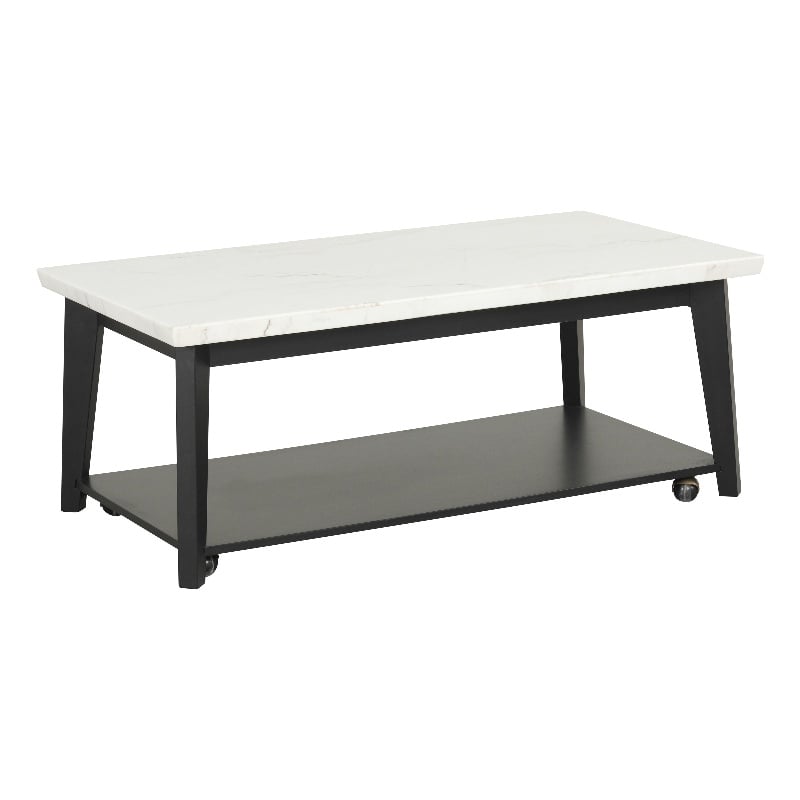 Furniture of America Isolde Wood and Marble Rectangle Coffee Table in White