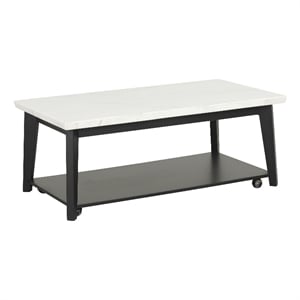 Furniture of America Isolde Wood and Marble Rectangle Coffee Table in White