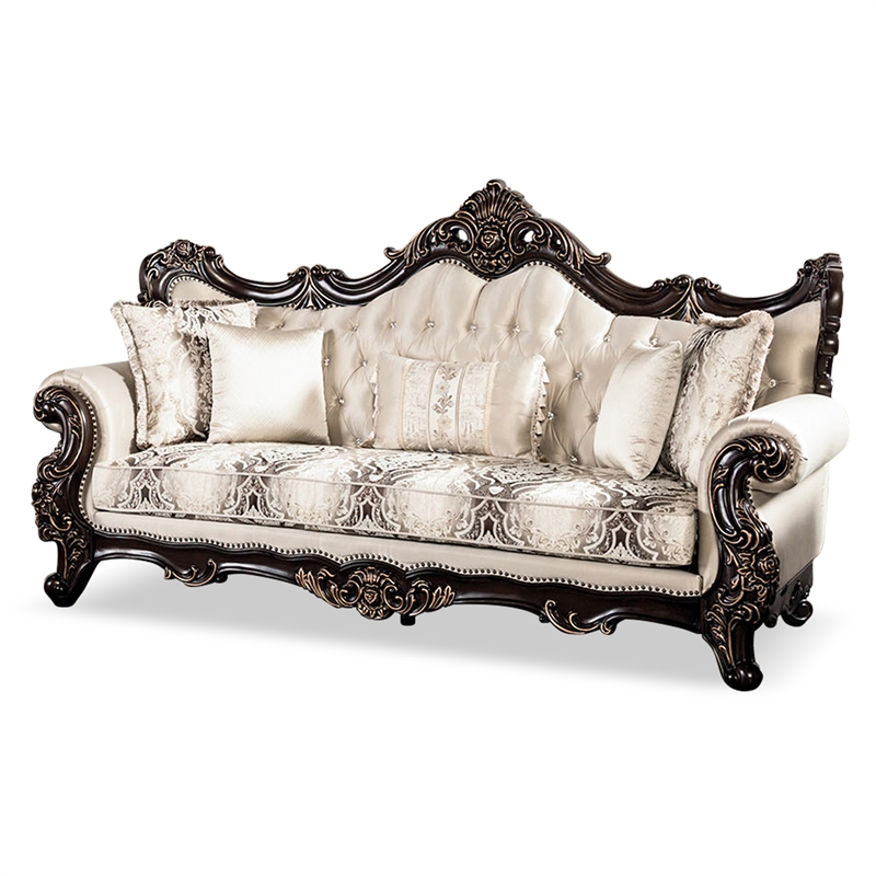 Furniture of America Zephyra Tufted Beige Fabric 2-Piece Sofa Set in Dark Cherry