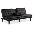 Furniture of America Fallein Black Faux Leather Futon Sofa Bed with USB Ports