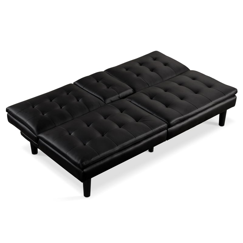 Furniture of America Fallein Black Faux Leather Futon Sofa Bed with USB Ports