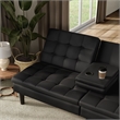 Furniture of America Fallein Black Faux Leather Futon Sofa Bed with USB Ports