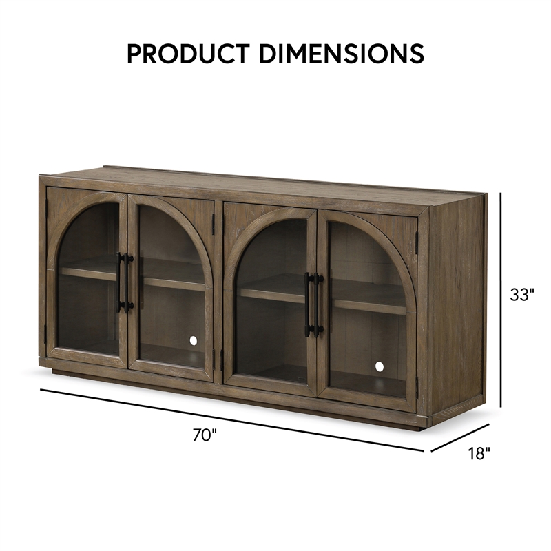 Furniture of America Vrusales Wood 4-Door Oak Server with Glass Doors