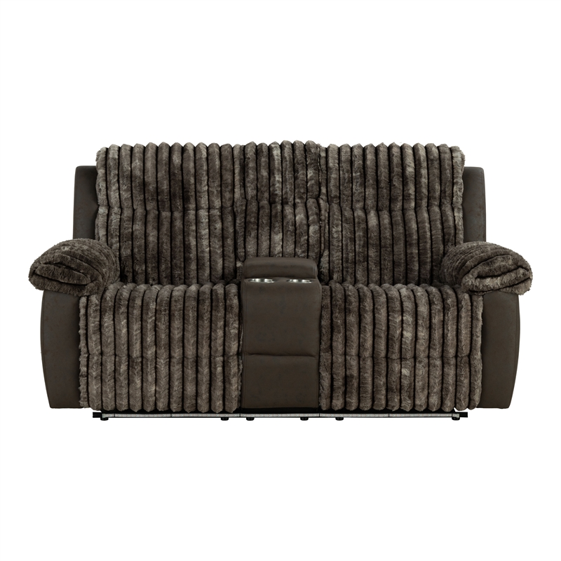 Furniture of America Esmalt Brown Fabric Manual Reclining Loveseat with LED