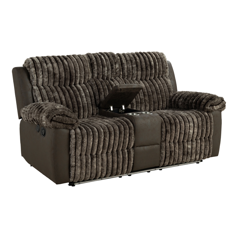Furniture of America Esmalt Brown Fabric Manual Reclining Loveseat with LED