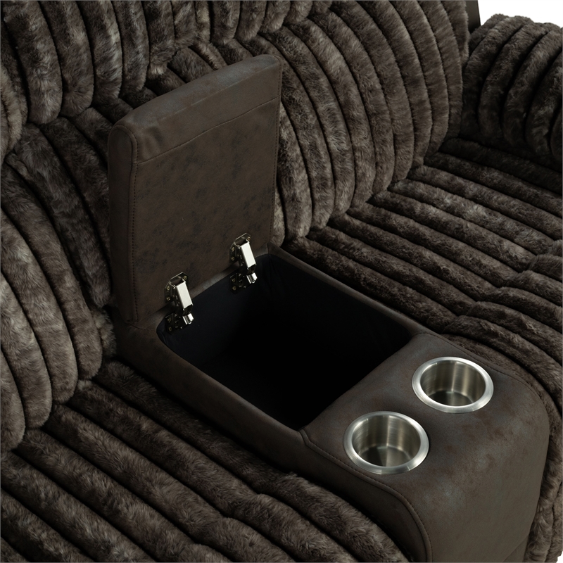 Furniture of America Esmalt Brown Fabric Manual Reclining Loveseat with LED