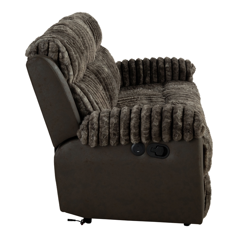 Furniture of America Esmalt Brown Fabric Manual Reclining Sofa with LED