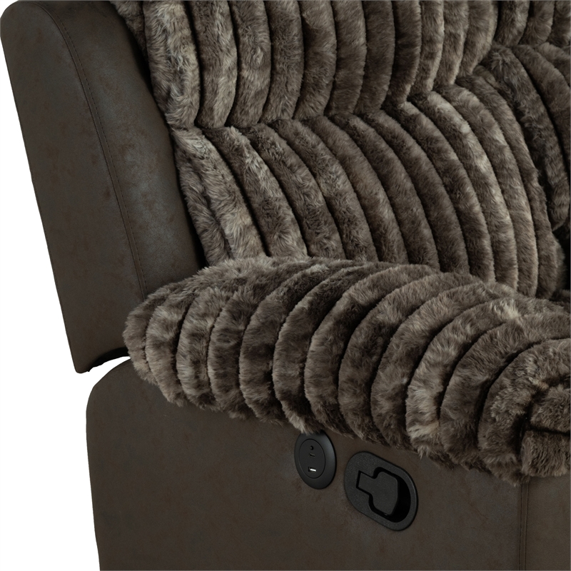 Furniture of America Esmalt Brown Fabric Manual Reclining Sofa with LED