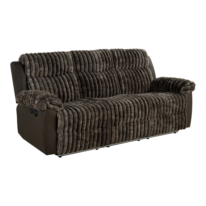 Furniture of America Esmalt Fabric 2-Piece Manual Reclining Sofa Set in Brown