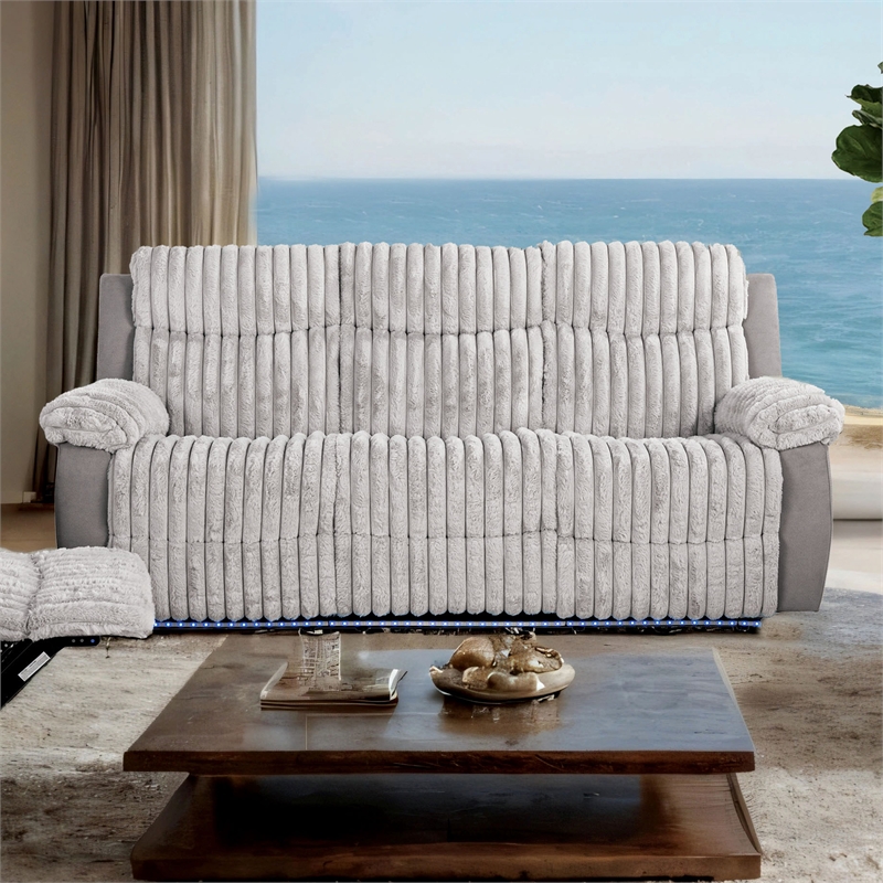 Furniture of America Esmalt Gray Fabric Manual Reclining Sofa with LED
