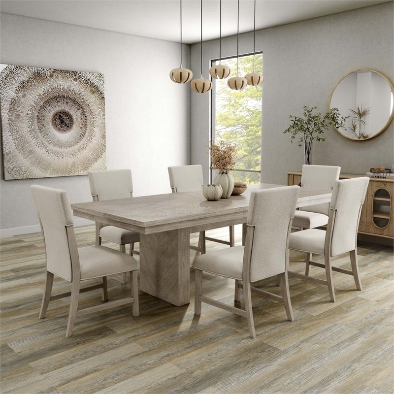 Furniture of America Westely Wood 7-Piece Dining Table Set in Natural