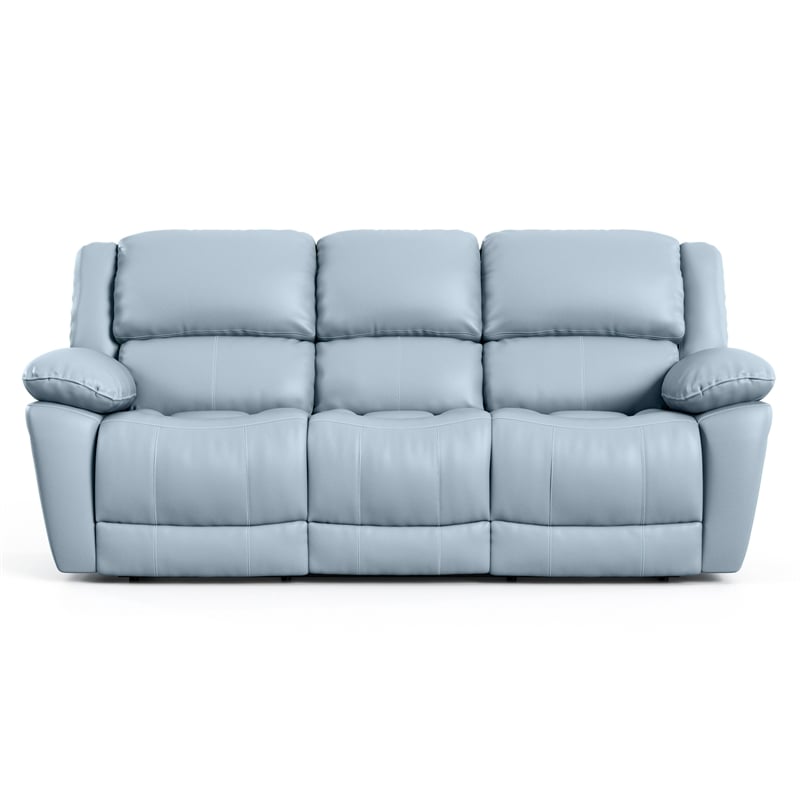 Furniture of America Sorin Blue Leather 3-Piece Manual Reclining Sofa Set