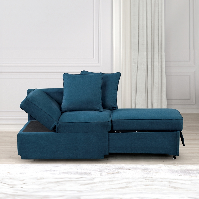 Furniture of America Osric Blue Fabric Chair with Pull-Out Bed and Pillows