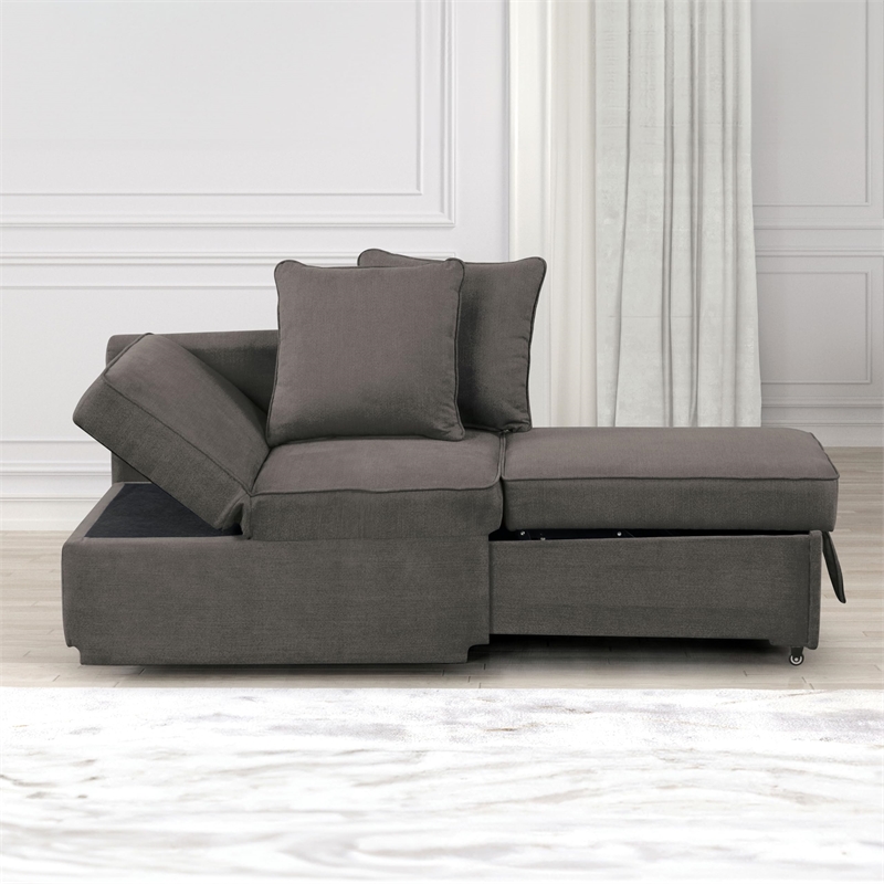 Furniture of America Osric Gray Fabric Chair with Pull-Out Bed and Pillows