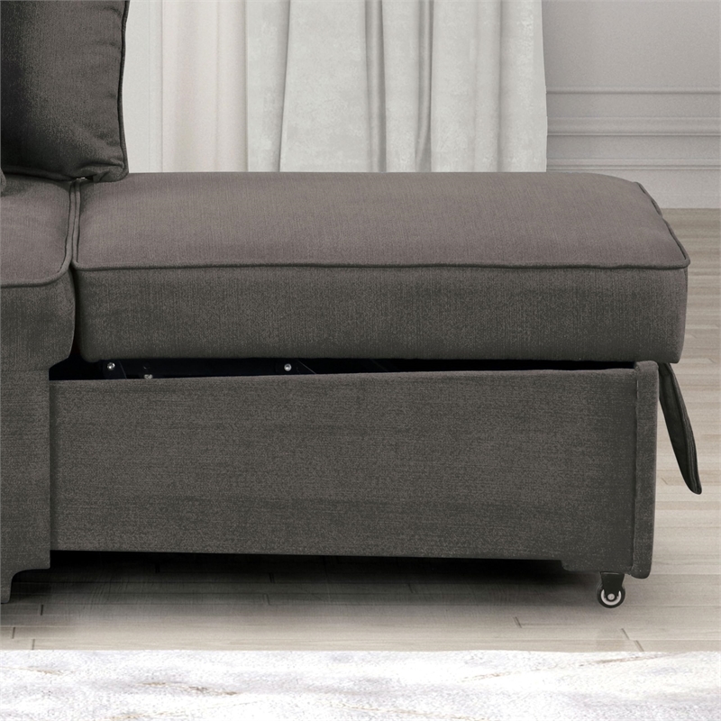 Furniture of America Osric Gray Fabric Chair with Pull-Out Bed and Pillows