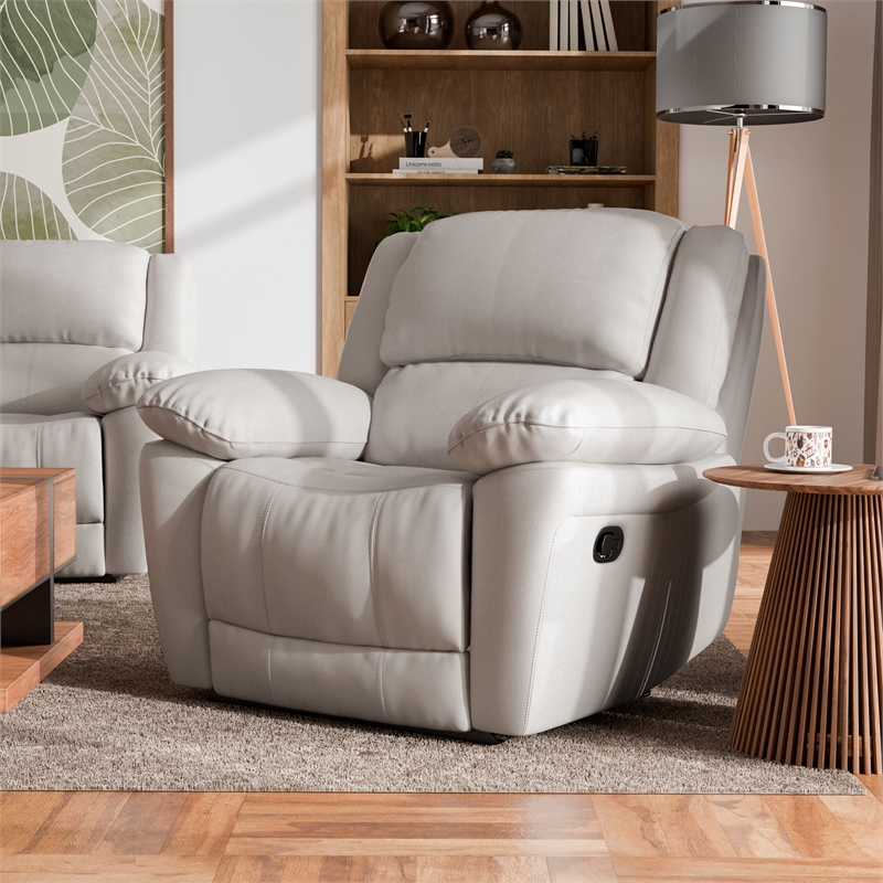 Furniture of America Sorin Antique White Leather Match Manual Recliner