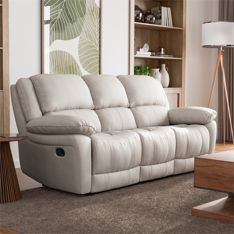 Furniture of America Sorin Antique White Leather Match Manual Reclining Sofa