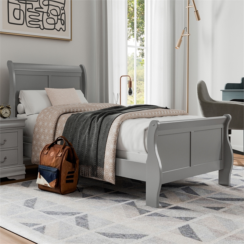 Furniture of America Toni Solid Wood Sleigh Twin Bed in Gray