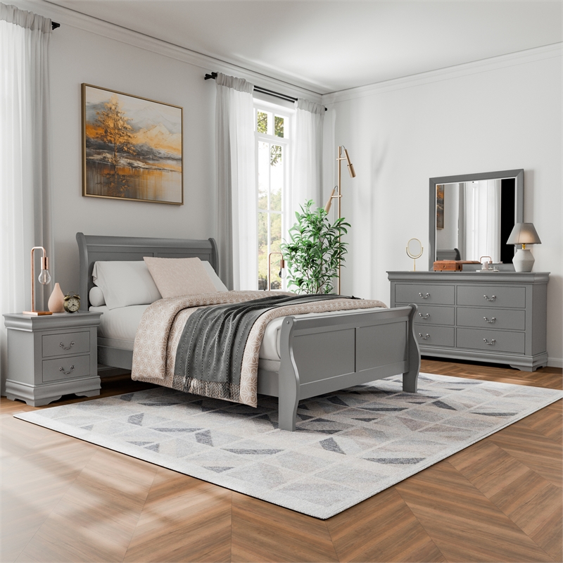 Furniture of America Toni Wood 4-Piece Full Bedroom Set in Gray