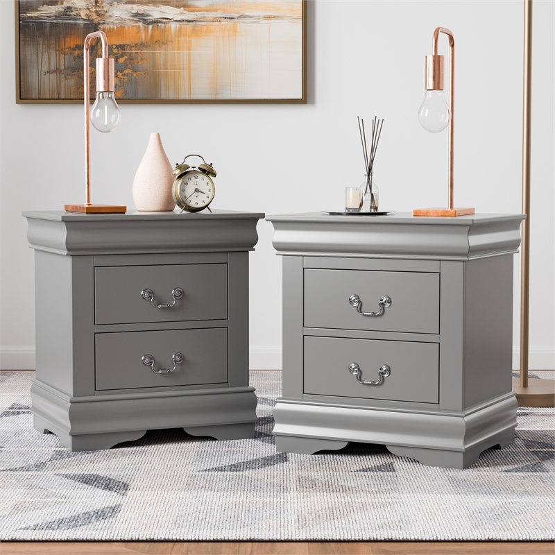 Furniture of America Toni Wood 2-Drawer Nightstand in Gray (Set of 2)