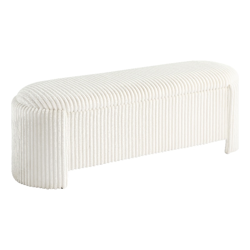 Furniture of America Alessia Corduroy Fabric Storage Compartment Bench in Beige