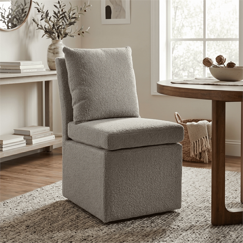 Furniture of America Mortimer Boucle Fabric Swivel Gray Side Chair with Casters