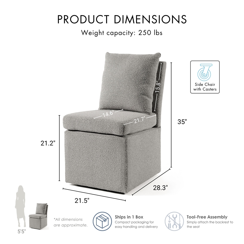 Furniture of America Mortimer Boucle Fabric Swivel Gray Side Chair with Casters