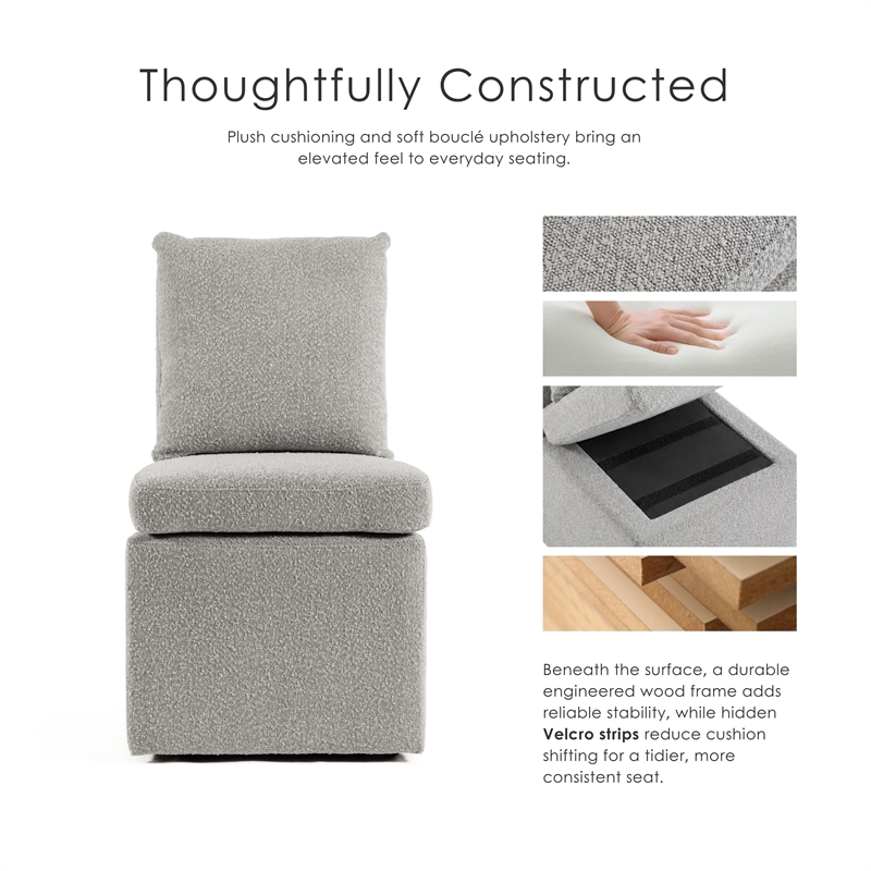 Furniture of America Mortimer Boucle Fabric Swivel Gray Side Chair with Casters