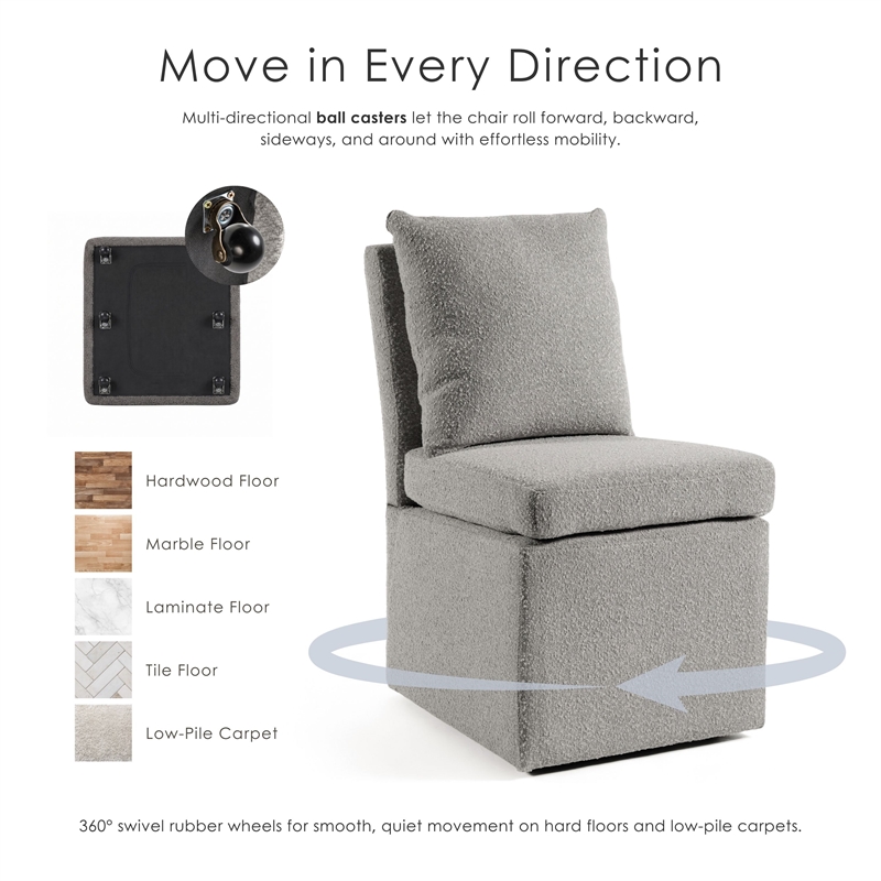 Furniture of America Mortimer Boucle Fabric Swivel Gray Side Chair with Casters