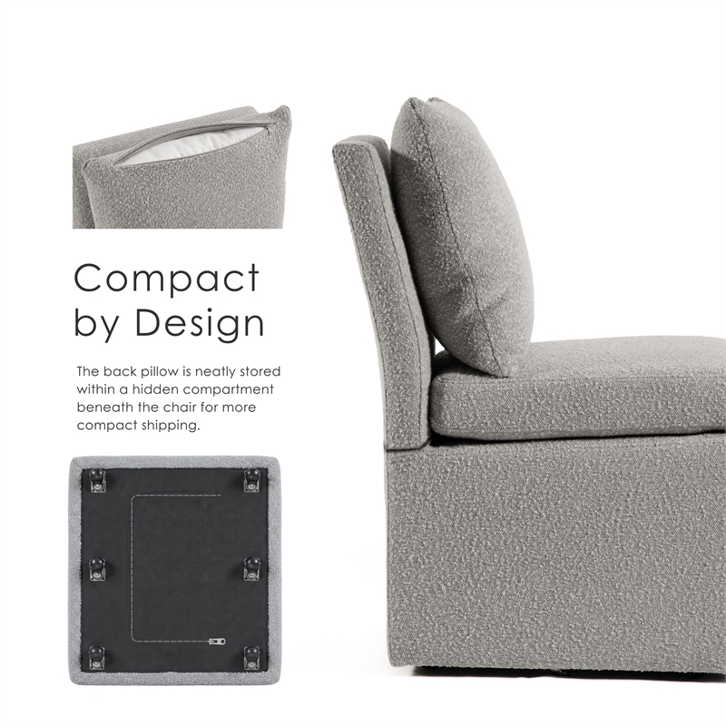 Furniture of America Mortimer Boucle Fabric Swivel Gray Side Chair with Casters