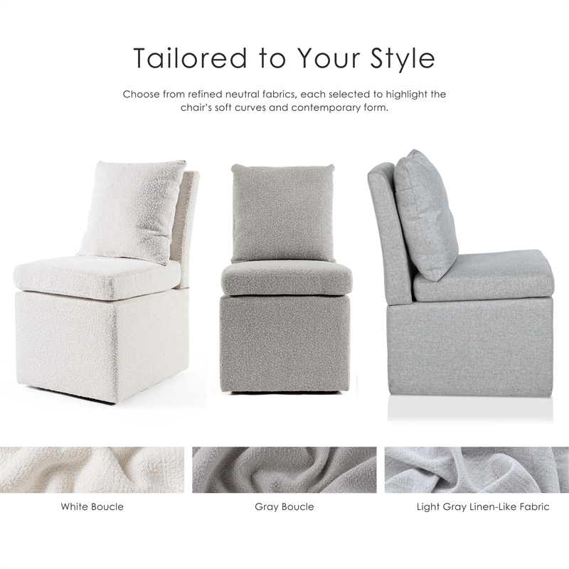Furniture of America Mortimer Boucle Fabric Swivel Gray Side Chair with Casters