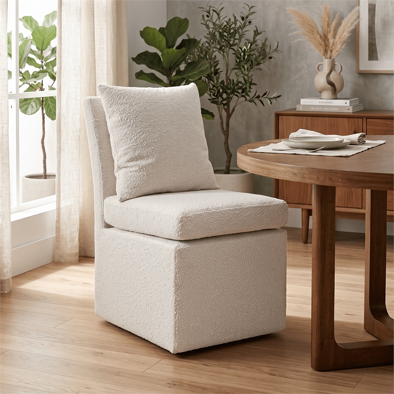 Furniture of America Mortimer Boucle Fabric Swivel White Side Chair with Casters