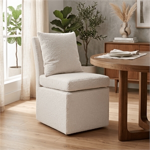 Furniture of America Mortimer Boucle Fabric Swivel White Side Chair with Casters