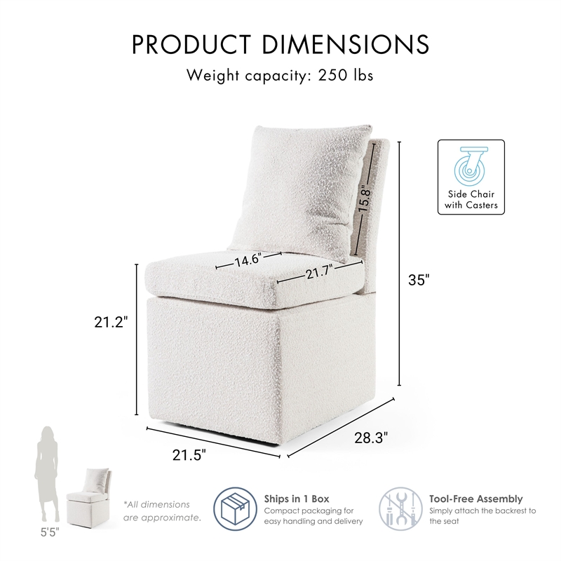 Furniture of America Mortimer Boucle Fabric Swivel White Side Chair with Casters
