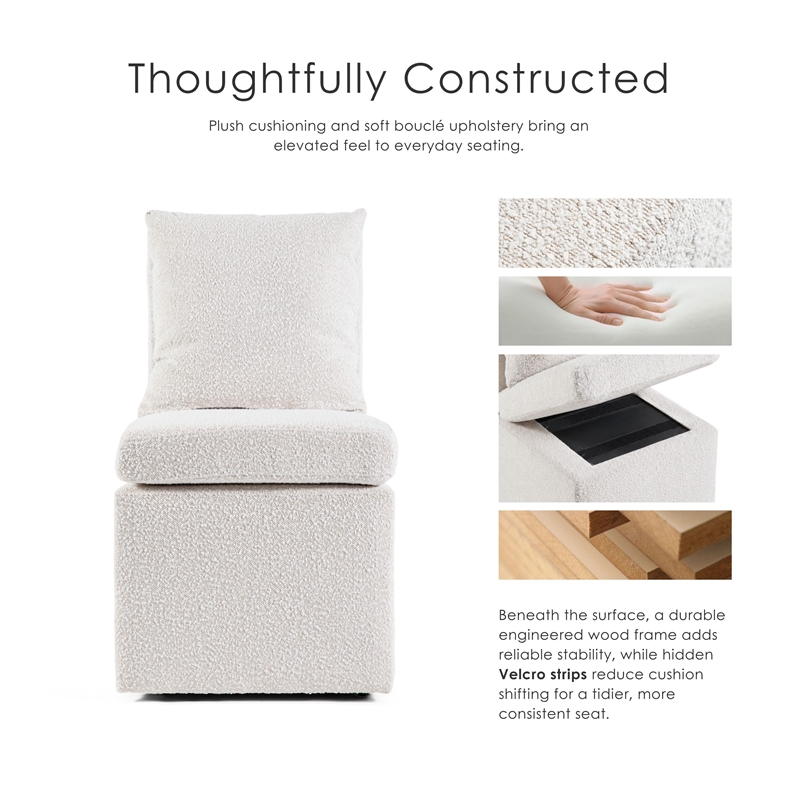 Furniture of America Mortimer Boucle Fabric Swivel White Side Chair with Casters