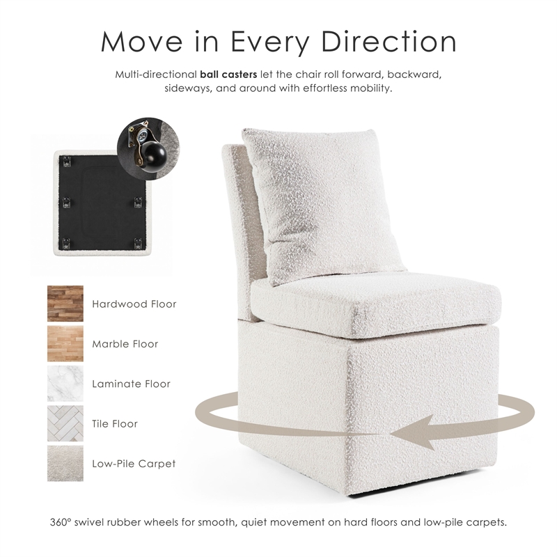 Furniture of America Mortimer Boucle Fabric Swivel White Side Chair with Casters