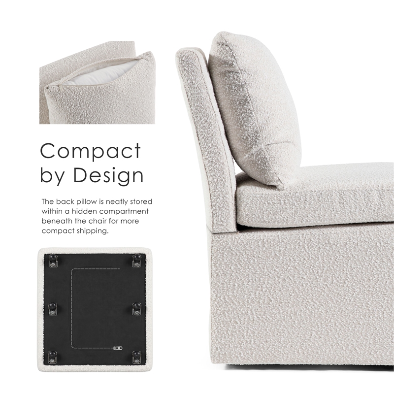 Furniture of America Mortimer Boucle Fabric Swivel White Side Chair with Casters