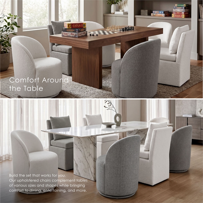 Furniture of America Mortimer Boucle Fabric Swivel White Side Chair with Casters