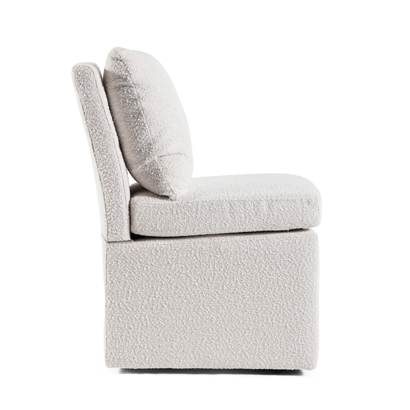 Furniture of America Mortimer Boucle Fabric Swivel White Side Chair with Casters