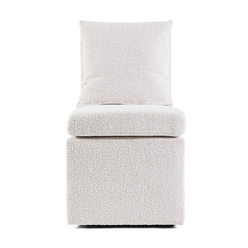 Furniture of America Mortimer Boucle Fabric Swivel White Side Chair with Casters